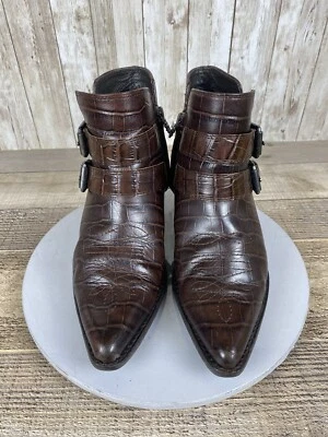 Botines Sam Edelman Windsor Doble Hebilla Cocodrilo Cuero Repujado Marrón Talla 6 M Foto 1 de 4