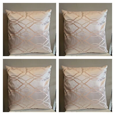Set of 4 Filled - Cushions Dusky Pink Torque Curvy Chevron Beige 18X18" 45x45 cm - Image 1 of 4