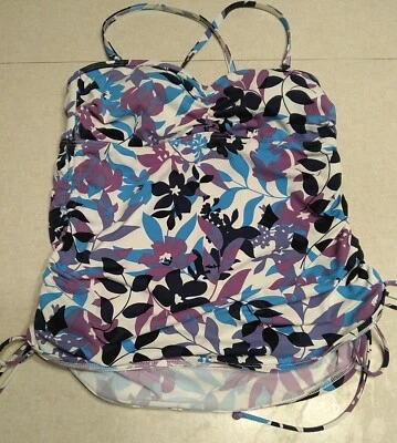 Regata feminina Lands End natação tamanho 8 branca azul roxa - Imagem 1 de 4