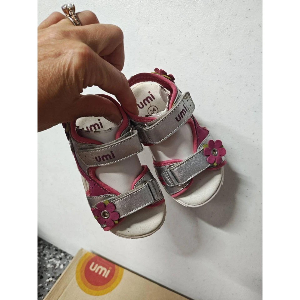 Umi Karolina Shoes Sandals Silver Pink Girls 24 EUR 8 US New Leather Metallic - Image 1 of 4