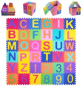 Interlocking Foam Puzzle Play Mat, Floor Tiles with Alphabet and Numbers, F. Shp - Picture 1 of 7