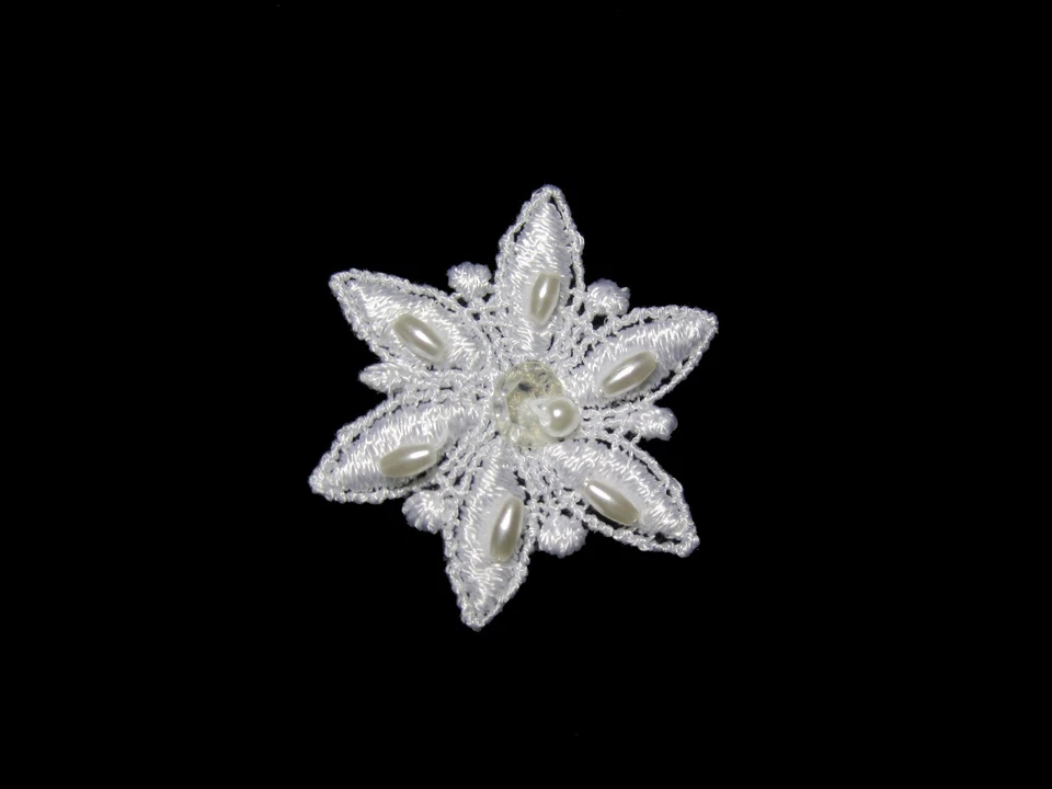 Lily 1.5"x1.5" White Flower Pearl Beaded Rayon Lace Sewing Notions Motif Patch - Image 1 of 1