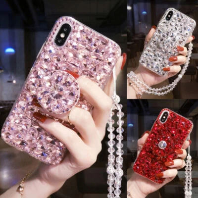 For iPhone 12 Pro Max 11 XS XR 6 7 8 Glitter Bling Diamond Case w/Ring Holder - Image 1 of 4