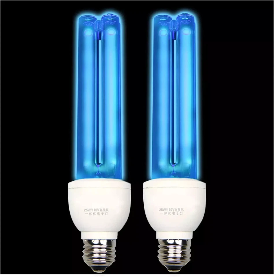 2 Pack UV Light Bulb with Ozone 25 Watt UVC Bulb 185Nm/254Nm E26 2 Count - Image 1 of 4