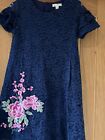Girls Age 9 Yumi Design Navy Lace With Pink Flower Detail Dress