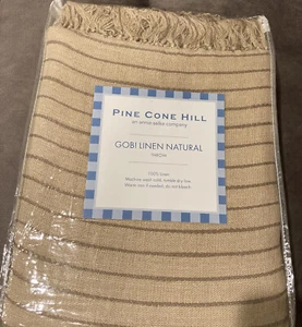 Pine Cone Hill Gobi Linen Natural Throw Annie Selke Taupe Striped Neutral 50x70” - Picture 1 of 6