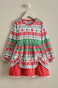 New Chasing Fireflies Girls Fair Isle Reindeer Dress Red Sz L - Picture 1 of 12