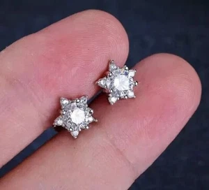 2Ct Round Cut Real Moissanite Star Stud Earrings In 14K White Gold Plated - Picture 1 of 2