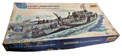 Vintage Lindberg LSD US Navy Landing Ship Dock Motorized Model Kit - Image 1 of 4