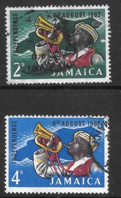 JAMAICA 1962. Sc #181/2, SG #193/4. Independence: Zouave Bugler & Map. Used - Image 1 of 2