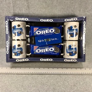 Vintage How Do You Eat An Oreo 4 Coffee Mug Set 2 Cookie Expired Set Nabisco New - Picture 1 of 12
