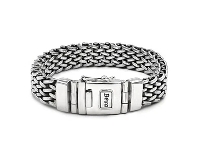 BESA Argento Bracciale 925er " Kris " 15mm Ampio Unisex Massiccio Elegantemente - Immagine 1 di 4