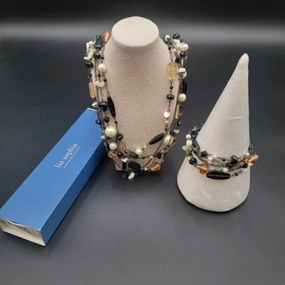 Collar/pulsera multicapa LIA SOPHIA con cuentas de vidrio de plata negra perlas de imitación Foto 1 de 4