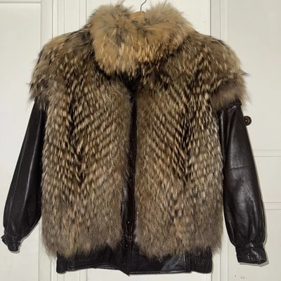 Cuero de cordero real vintage de los 80/piel de mapache de Finlandia ¡Raro!! Hecho en Hong Kong XS Foto 1 de 4