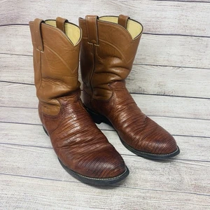 Mens Justin Lizard Leather Roper Style Cowboy Boot 3113, 10D Peanut Brittle Brwn - Picture 1 of 11