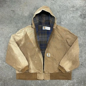 Vintage Carhartt Canvas Full Zip Lined Brown Hooded Jacket Adult XXL Distressed - Picture 1 of 13