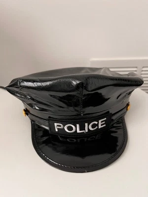 PVC Police Cap Official Style Cop Hat Halloween Costume Cosplay Black - Image 1 of 2