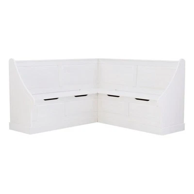 Rincón de desayuno Linon Troyin Corner con almacenamiento oculto en madera maciza de pino blanco Foto 1 de 4