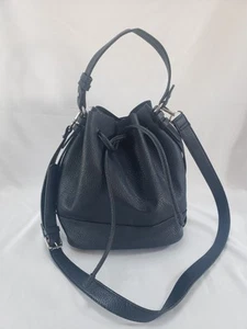 ZARA BASIC Collection Faux Leather Navy Blue Crossbody Drawstring Bucket Bag EUC - Picture 1 of 17