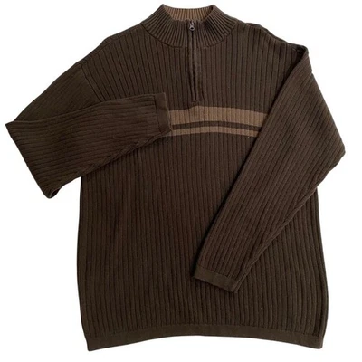 Suéter Pullover Canyon River Blues Para Hombres XL 1/4 Cremallera Marrón Acanalado Tejido Rayas XL Foto 1 de 4