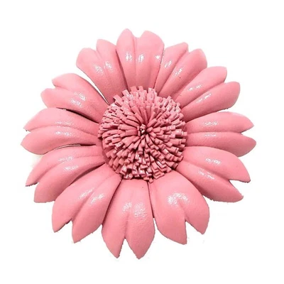 Pink Sunflower Genuine Leather 2-in-1 Floral Pin Hair Clip Brooch Small - Image 1 of 4