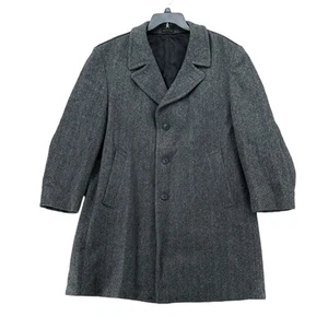 Vintage Stratojac Coat Mens 48S Gray Herringbone Overcoat Wool Winter Outdoors - Picture 1 of 6