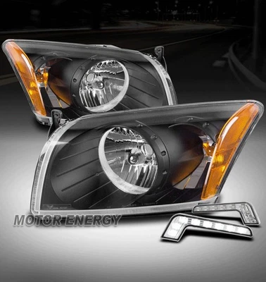 07-12 Dodge Caliber Headlights Headlamps Black+Amber Corner W/Bumper DRL LED Foto 1 de 4