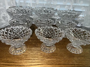 Set Of 9 Diamond Cut Pedestal Pristine Vintage Sherbet Glasses - Picture 1 of 10