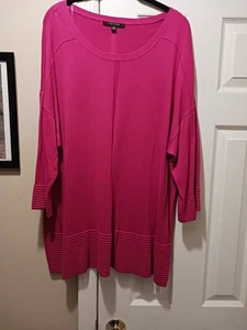 Cyrus leichter Damenpullover 3/4-Ärmel Rundhals Faltensaum Mittelnaht dunkelrosa 2X - Bild 1 von 5