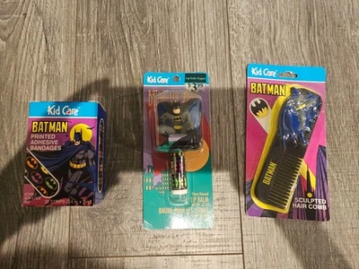 Vintage Batman Kid Care New Sealed 1991 Lot of 3, Comb Bandaids Lipbalm - Image 1 of 2
