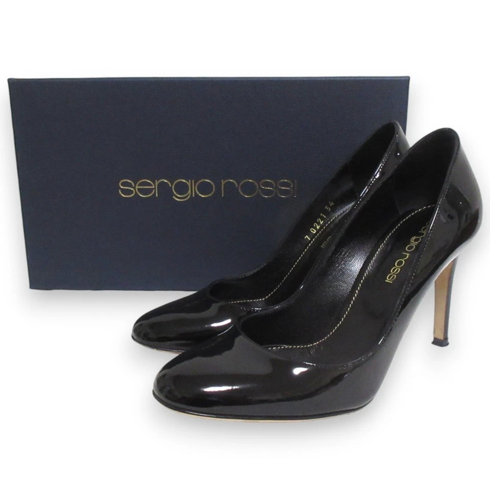 Sergio Rossi 漆皮圆头高跟鞋 34 码黑色女式二手 — 第 1/4 张图片