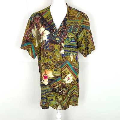 复古 Max Mara 女式 6 束腰衬衫 100% 亚麻热带意大利制造旅行 — 第 1/4 张图片