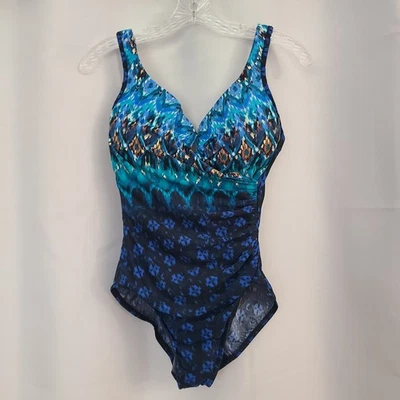 Miraclesuit Sz US 12 Sunset Cay Escape Underwire Allover-Slimming 1 Pc Swimsuit - Image 1 of 4