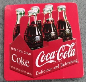 Coca Cola 6-Pack Vintage Glass Bottles Embossed Square Metal Magnet - Picture 1 of 5