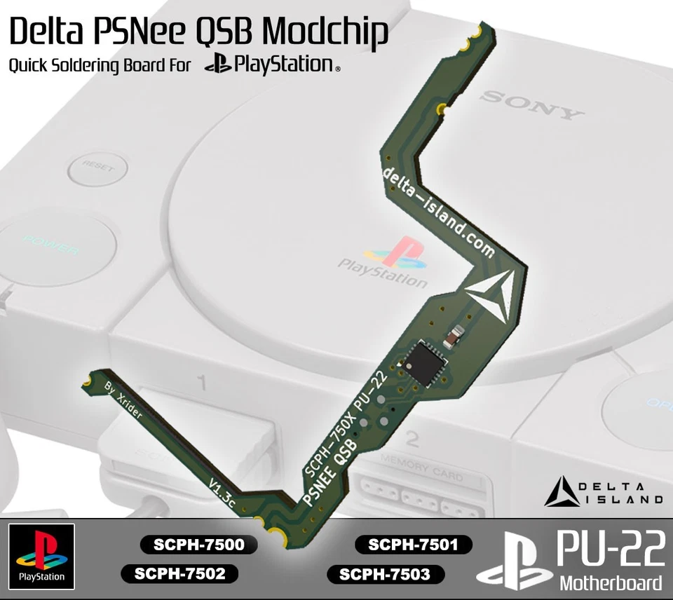 PS1 Modchip Puce PU-22 SCPH-7501 SCPH-7502 7503 - Import and backup region free - Photo 1/4
