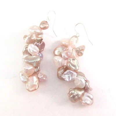 Pendientes colgantes de oro amarillo 585 de 14 quilates perlas barrocas perforadas de 2,25" de largo Foto 1 de 4