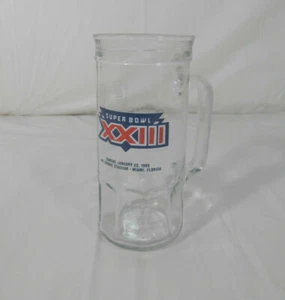 1989 Fisher Peanuts NFL Football Super Bowl XXIII 23 Clear Glass Beer Mug Stein - Imagen 1 de 4
