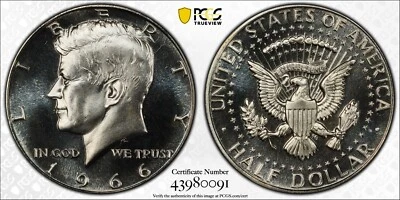 1966 SMS Kennedy meio dólar PCGS SP68CAM MS 68 CAMEO moeda gelada TOP POP 50C - Imagem 1 de 3