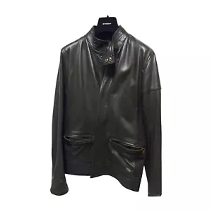 Givenchy Black Lambskin Leather Jacket Size 46 Classic Biker Style Used - Picture 1 of 6