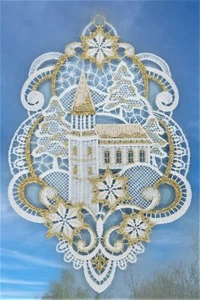 Fensterbild Weihnachten Kirche 28 cm Fensterdekoration Advent Plauener Spitze - Bild 1 von 1