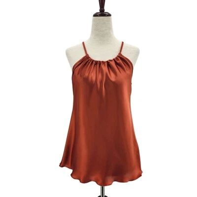 Camiseta sin mangas retro vintage Nicole Miller para mujer XS satinada naranja quemado fiesta Foto 1 de 4