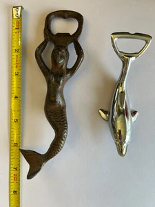 Mermaid Bottle Opener Solid Cast Iron Vintage Style 7”  & Dolphin Opener - Picture 1 of 1