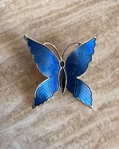 Vintage Gold Tone Decorative Blue Enamel Butterfly Pin Brooch - Picture 1 of 4
