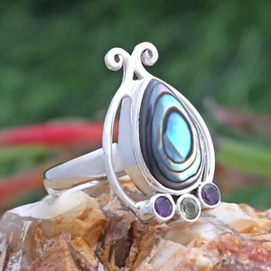 🔥NEW! Abalone Shell With Multistone Sterling SIilver Ring Size 7 - Picture 1 of 5
