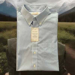 Camisa de vestir Gold label Roundtree York 17 36/37T blanco y azul a rayas con botones - Imagen 1 de 11