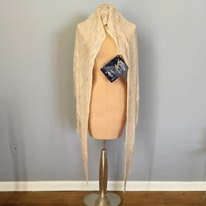 VTG 60s  Specialty House Fashion Japan Tan Gold Metallic SHAWL WRAP Fringe NWT - Picture 1 of 9