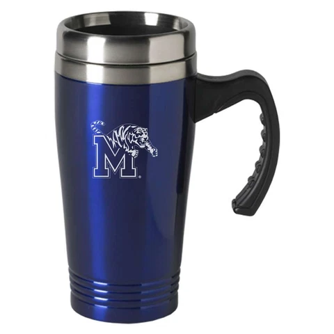 Memphis Tigers Engraved 16oz Stainless Steel Travel Mug - Blue Cover