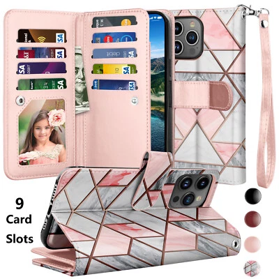 For iPhone 16 15 14 13 12 11 Pro Max XS XR 8 7 Leather Case Wallet Phone Cover - Image 1 of 4