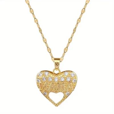 Halskette Muttertag Herz-Anhänger MOM  Mama Liebe Love gold Geschenk Kette - Bild 1 von 4