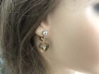14K Yellow/White Gold Heart In Heart Diamond Pearl Drop Earrings